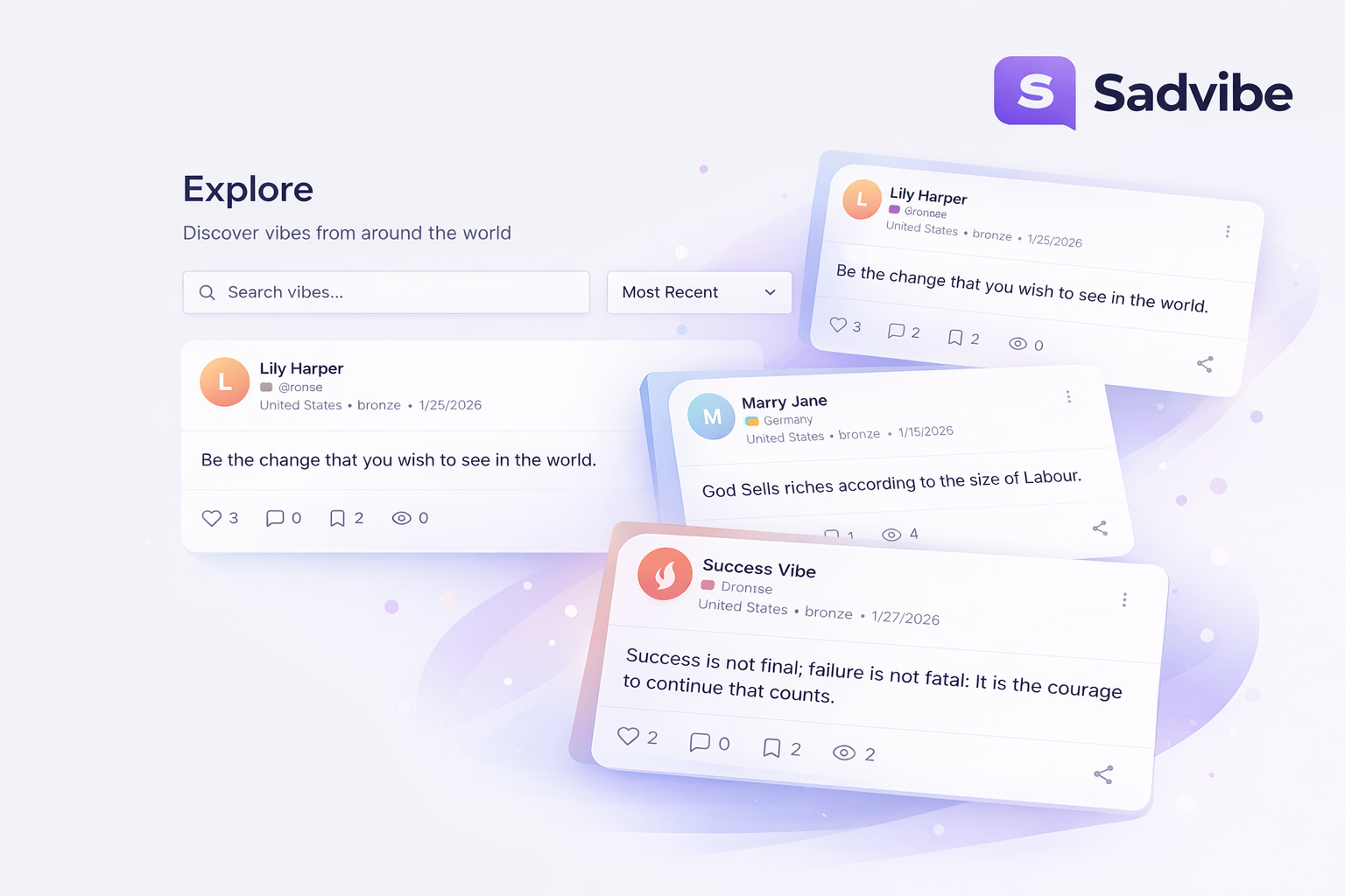 Sadvibe - Main product screenshot demonstrating key features and user interface