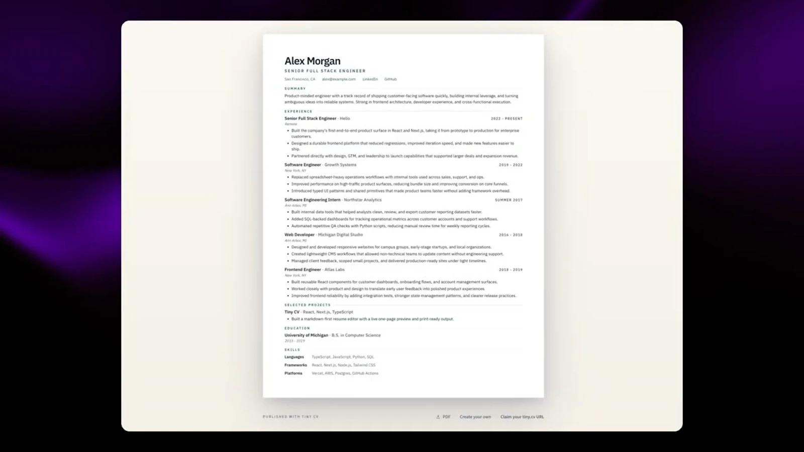 Tiny CV screenshot 1 (video preview)