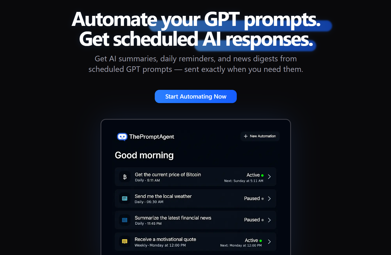 Профропгент - Автоматизируйте ваши подсказки GPT.Получите запланированные ответы ИИ. медиа 1