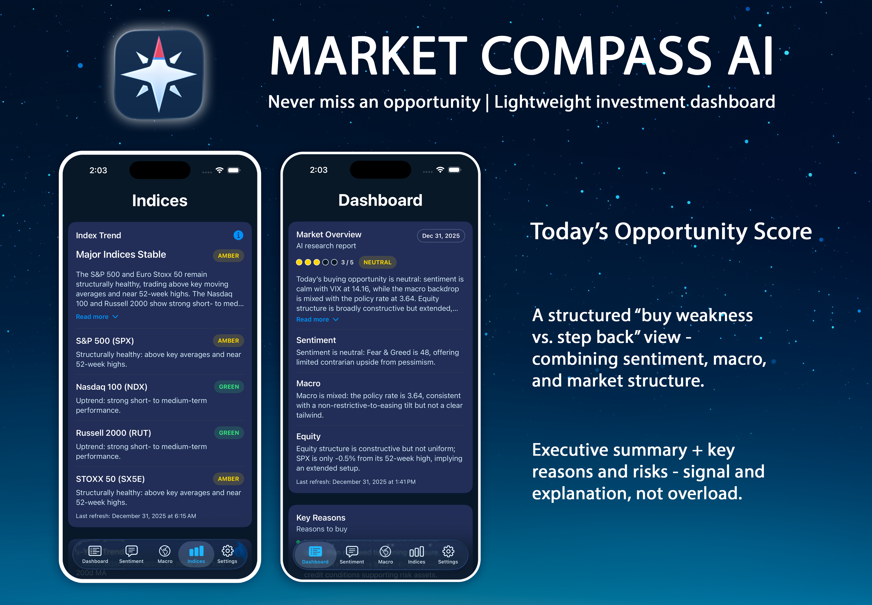 Market Compass iOS App - Screenshot 4 showing product features and functionality