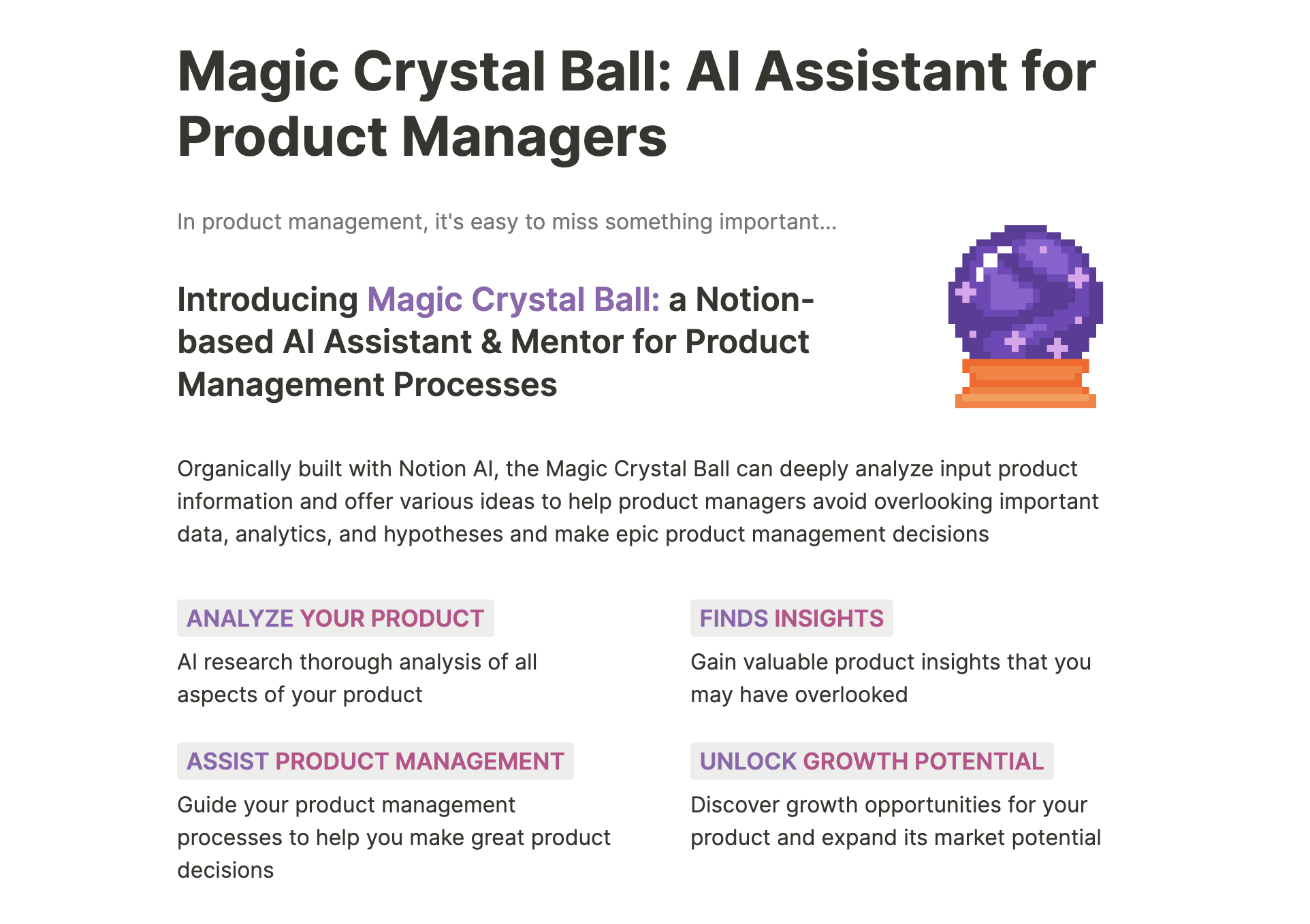 startuptile Magic Crystal Ball-An AI assistant for Product Managers based on Notion