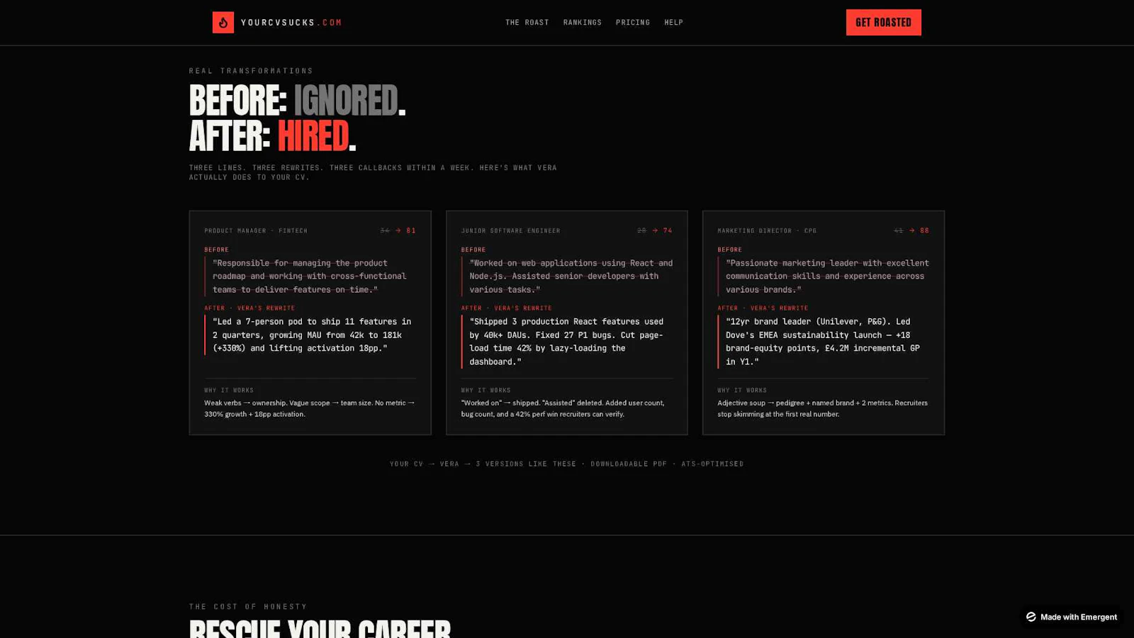 yourcvsucks.com —Vera will roast your CV screenshot 2
