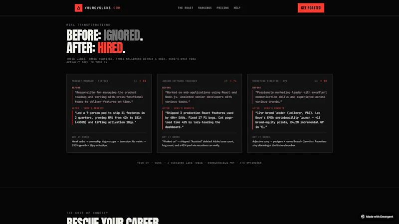 yourcvsucks.com —Vera will roast your CV screenshot 2