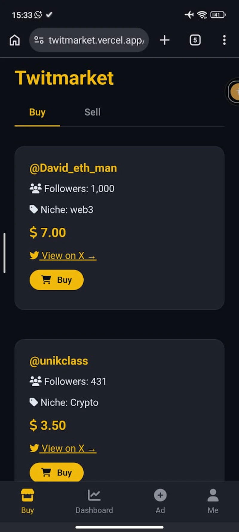 Twitmarket screenshot 1