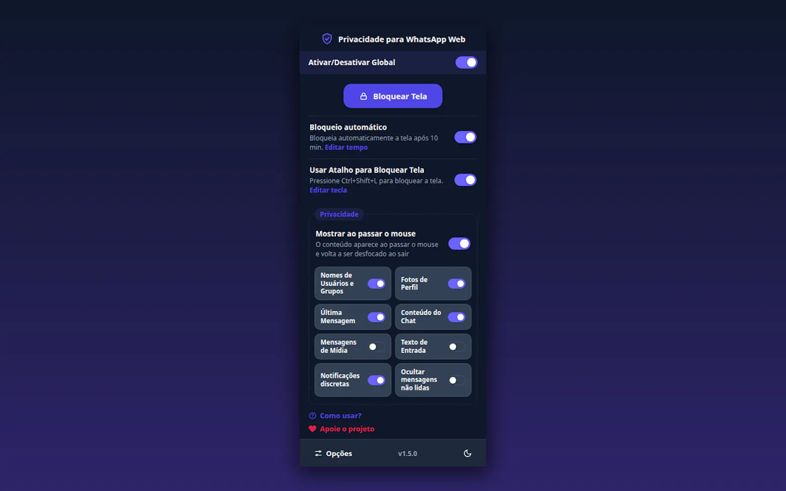 Privezap — Privacy for WhatsApp Web screenshot 1