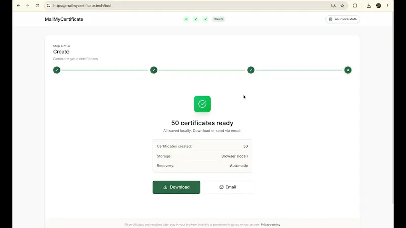 MailMyCertificate screenshot 1 (video preview)