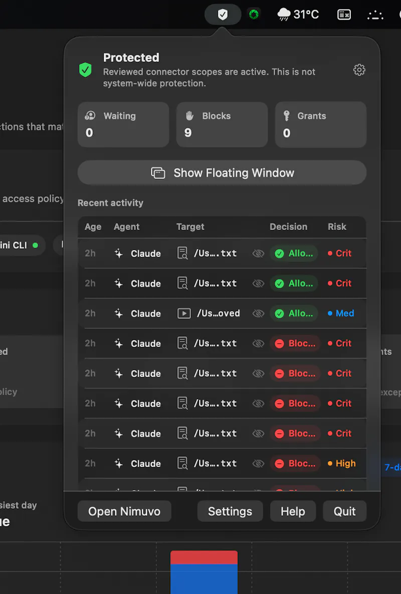 Nimuvo — AI Safety Layer for macOS screenshot 2