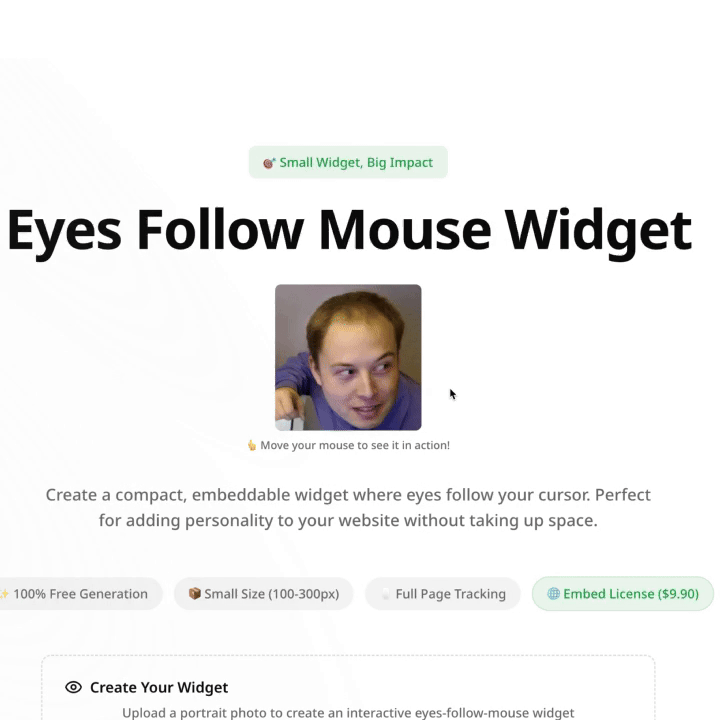 RLU.AI - Eye Follow Mouse Widget - Main screenshot showing features and interface