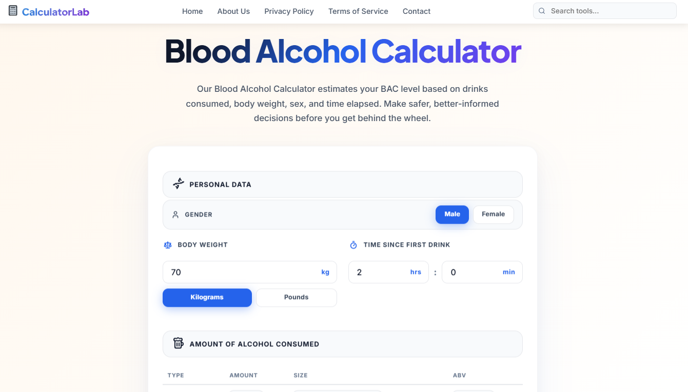 Blood Alcohol Calculator (BAC Tool) gallery image