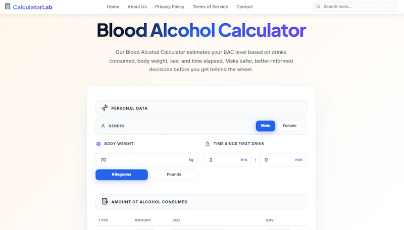 Blood Alcohol Calculator (BAC Tool) screenshot 2