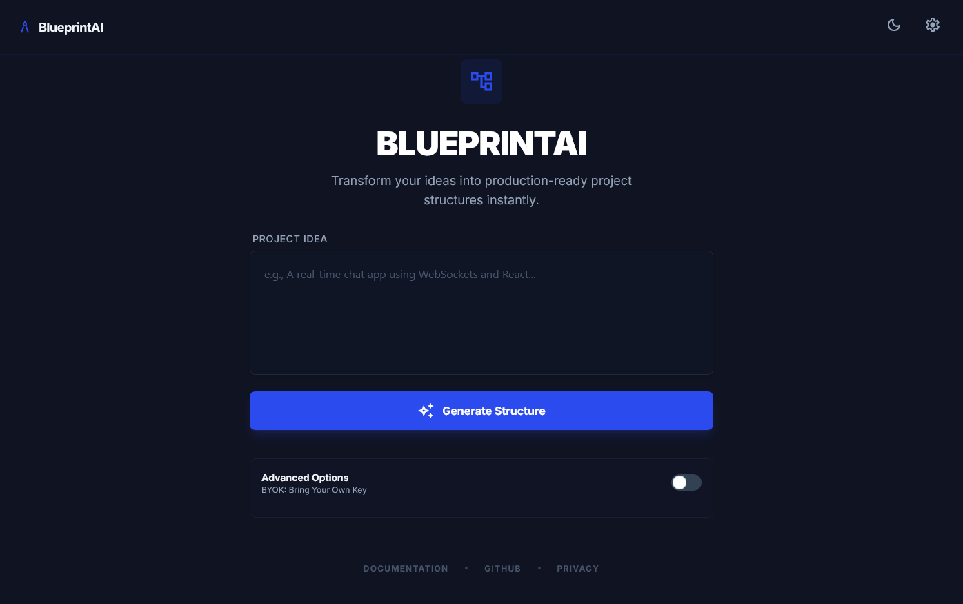BlueprintAI - Main product screenshot demonstrating key features and user interface