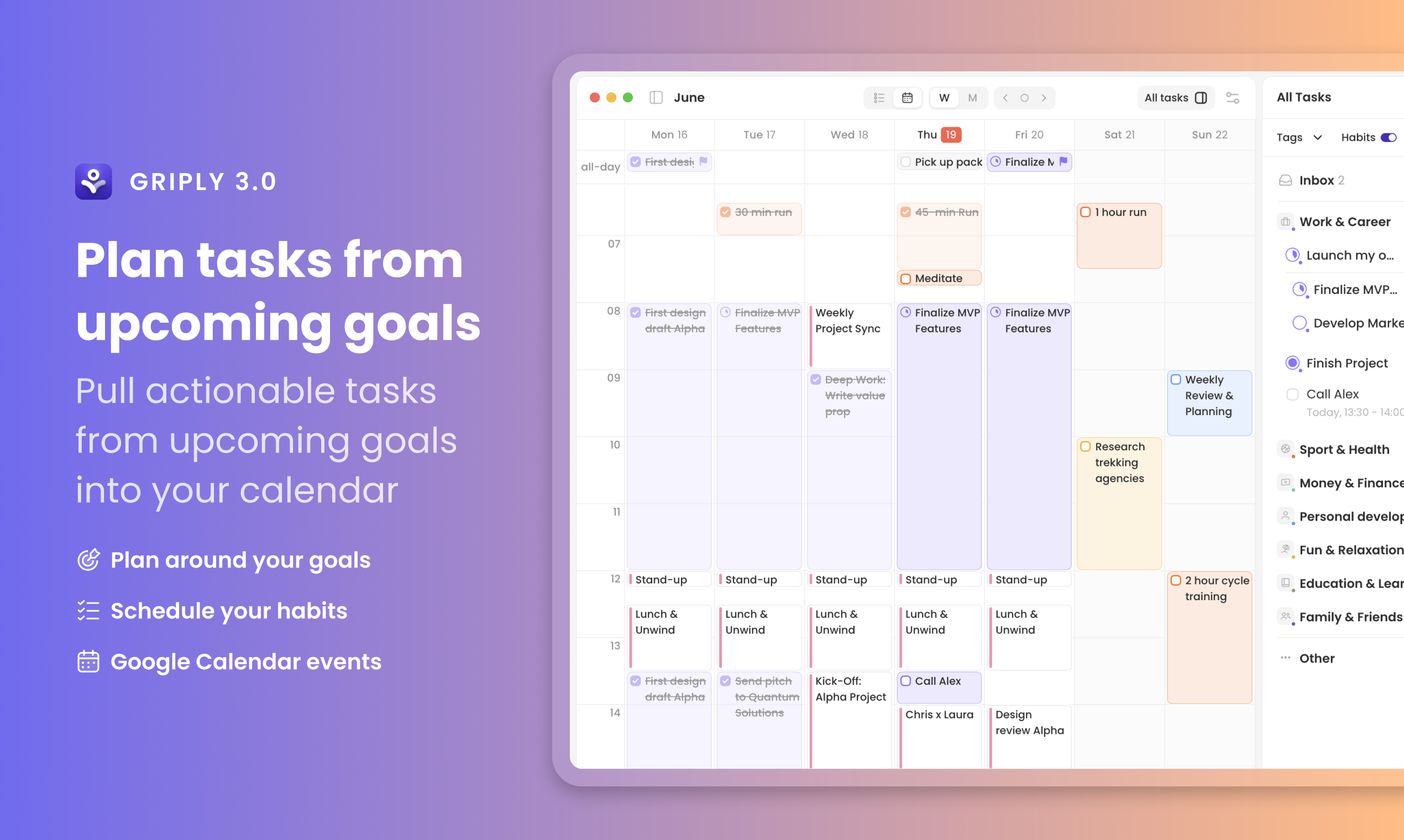 グリップリー3.0 - 時間ブロッキング、カレンダー、ゴールロードマップ、単純なMacOSアプリでメディア5