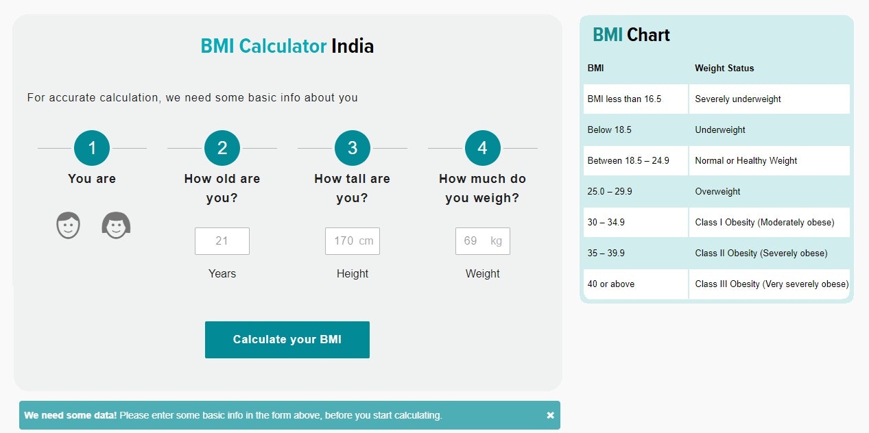 BMI 계산기 인도 : 연령에 따른 CM 및 KG media 2