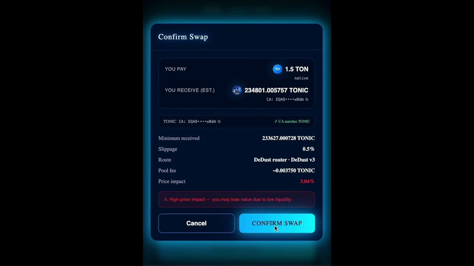 TONIC Swap — The Fastest Swap on TON screenshot 1 (video preview)