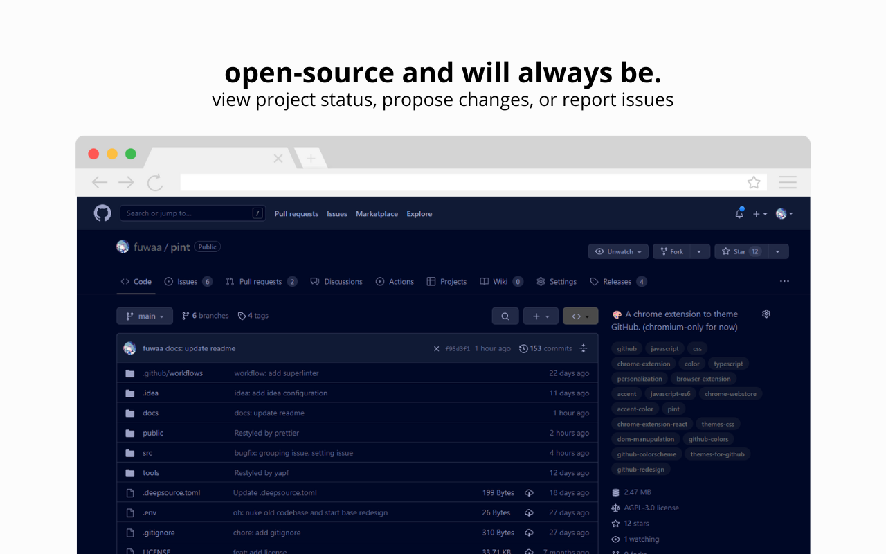 Github के लिए पिंट - एक साधारण क्रोम एक्सटेंशन में थीम गितब की क्षमता मीडिया 5