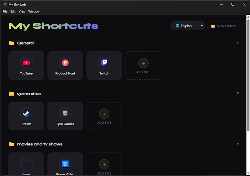Shorcuts screenshot 1
