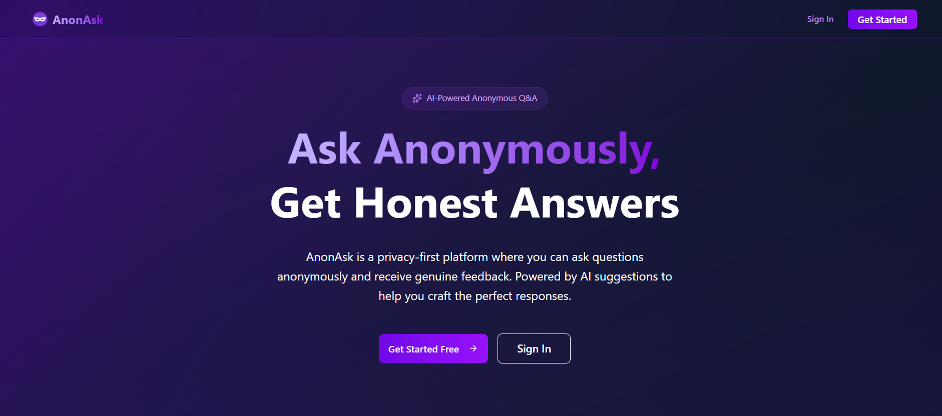 AnonAsk - Main product screenshot demonstrating key features and user interface