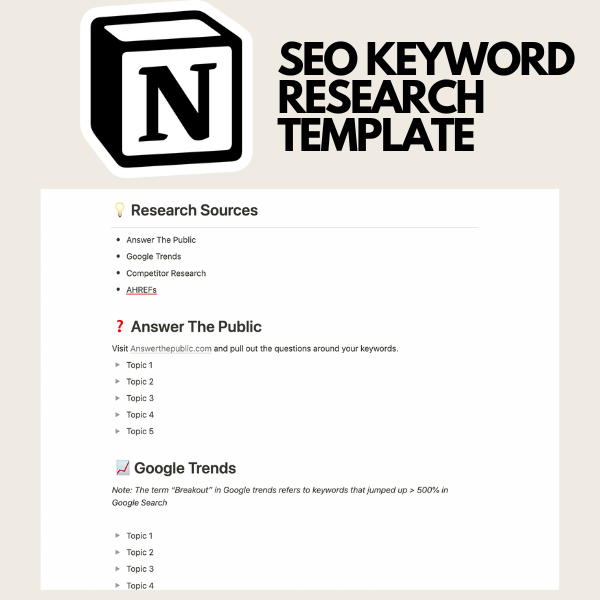 SEO Anahtar Kelime Araştırma Notion Şablonu
