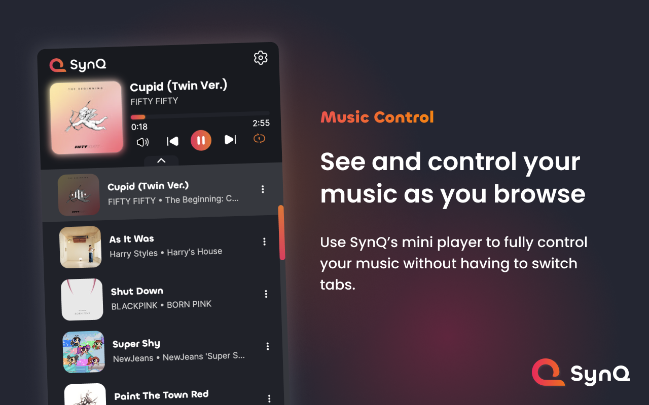 startuptile SynQ-Universal music linking and mini player browser extension