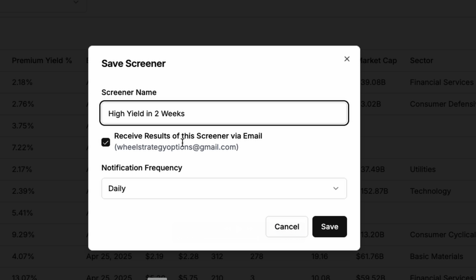 Media Pilihan strategi roda - Pilihan Menjual Screener 3