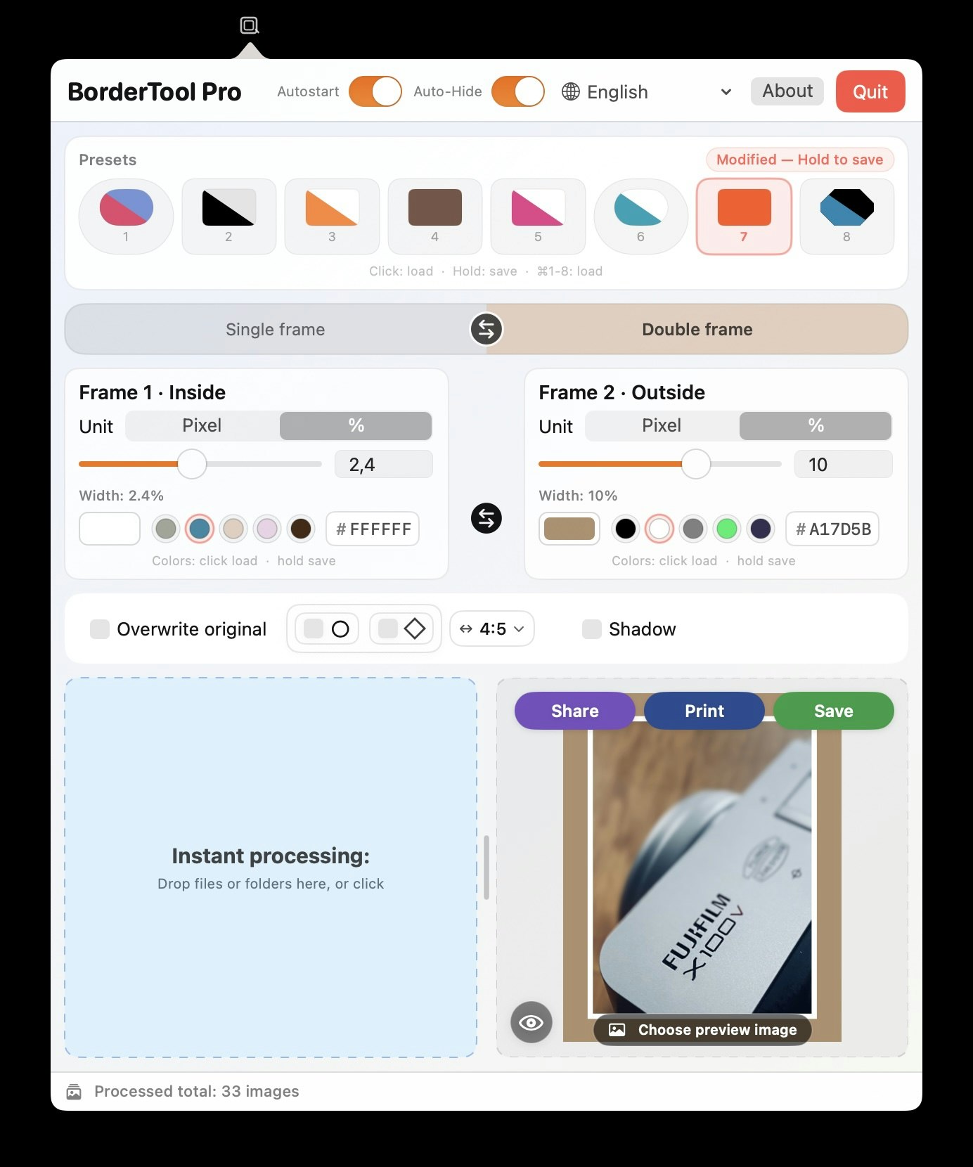 BorderTool Pro — Fast Mac Photo Frames - Main product screenshot demonstrating key features and user interface