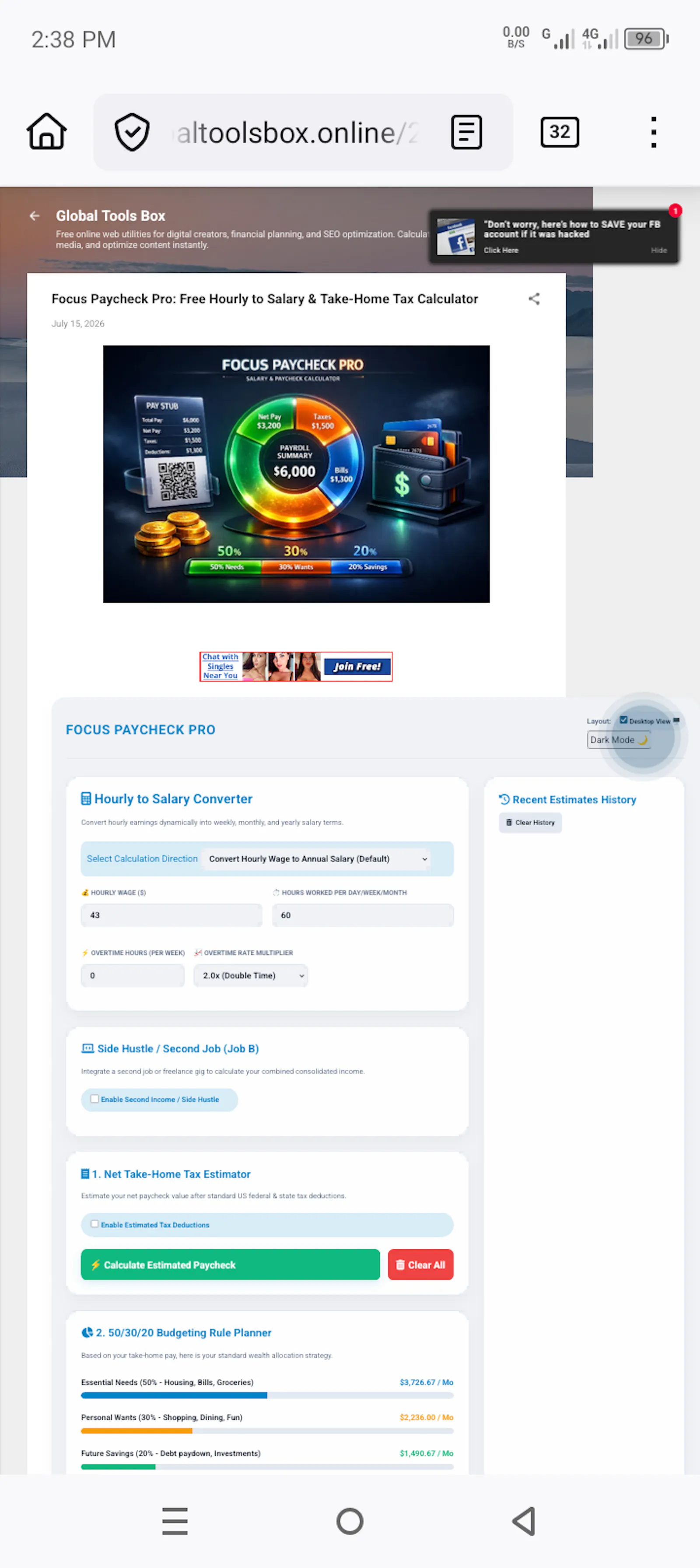 Hourly to Salary Paycheck Calculator screenshot 3