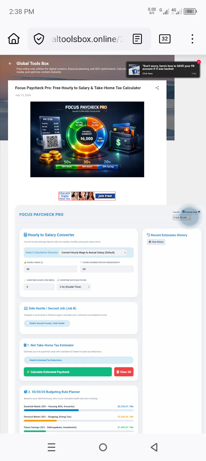 Hourly to Salary Paycheck Calculator screenshot 3