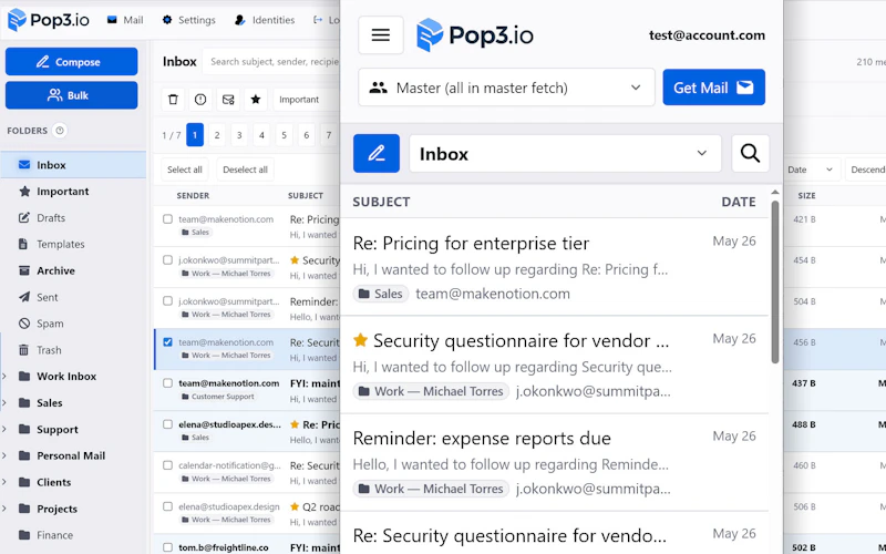 Pop3.io screenshot 2