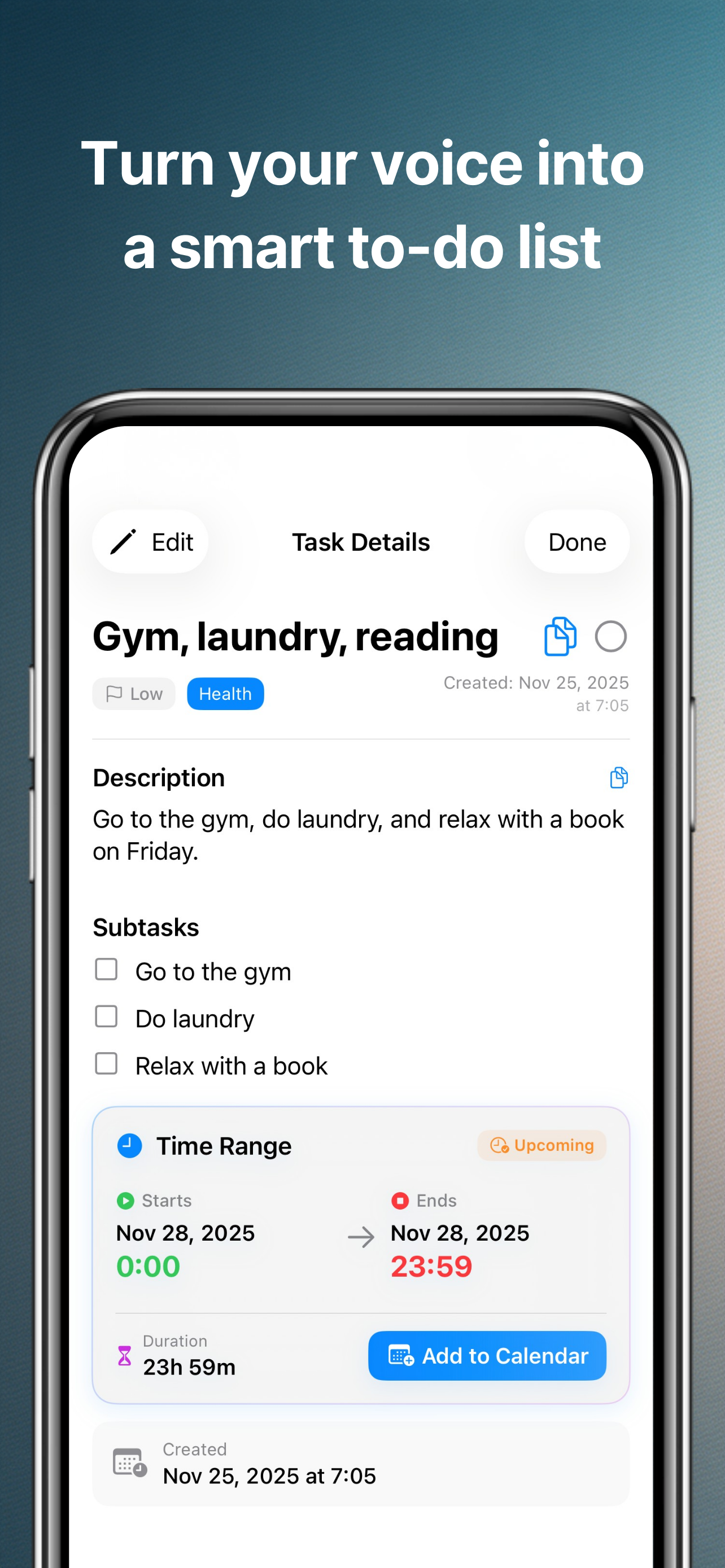 To-Do Speak AI: Voice Tasks - Screenshot 2 showing product features and functionality