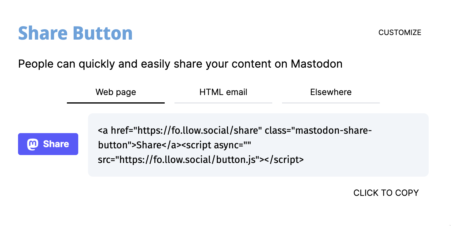 แบ่งปันและติดตามปุ่มสำหรับ mastodon - เพื่อให้ผู้คนสามารถแบ่งปันเนื้อหาของคุณและติดตามคุณใน mastodon media 1
