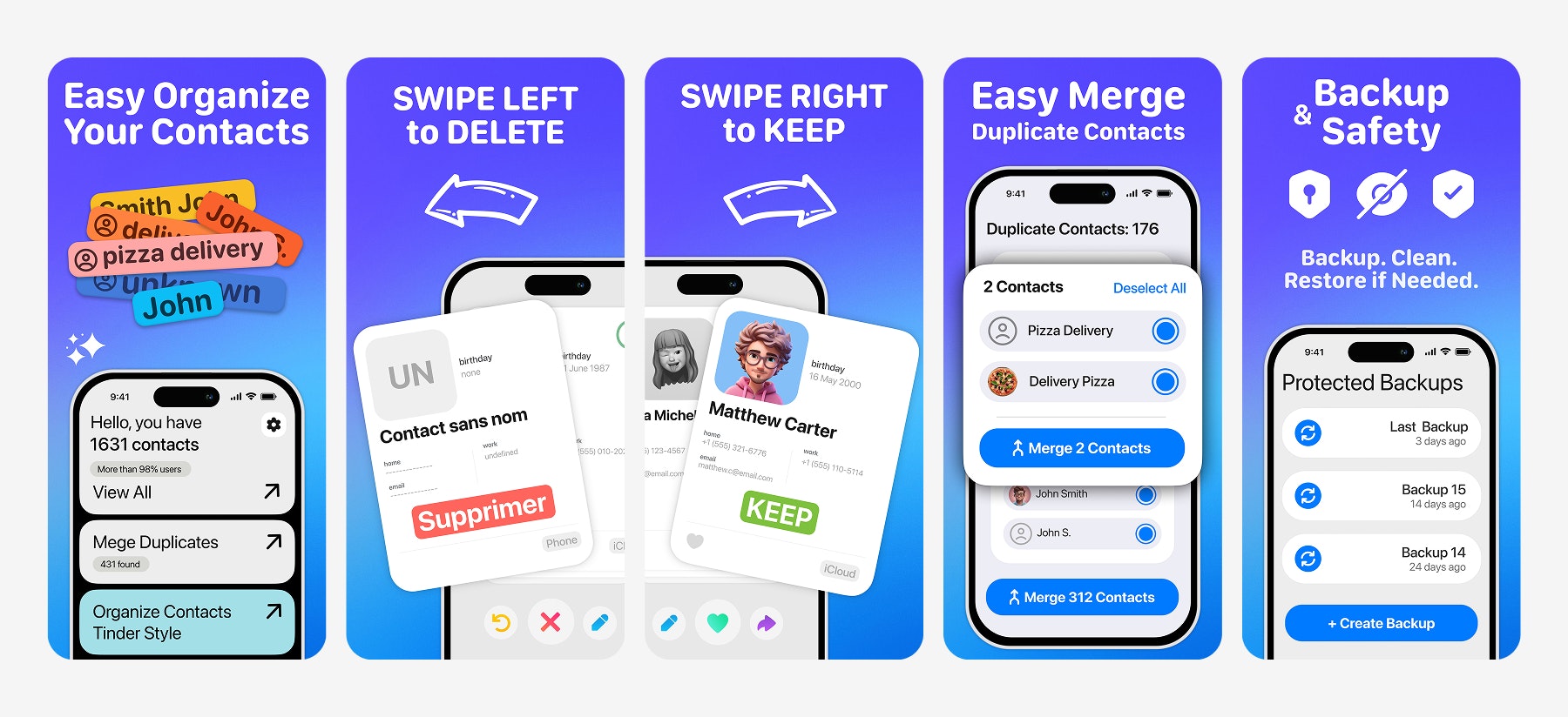 Swipe Contacts Cleaner - Main product screenshot demonstrating key features and user interface
