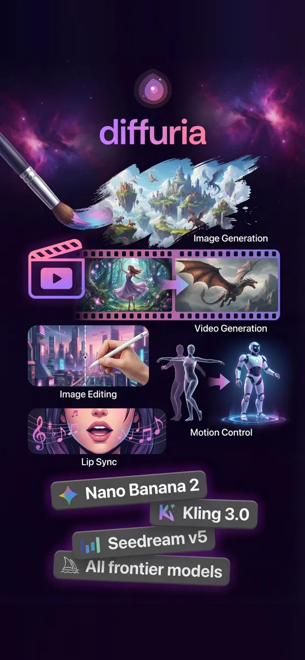 diffuria: AI Image & Video - Product Hunt launch logo and brand identity