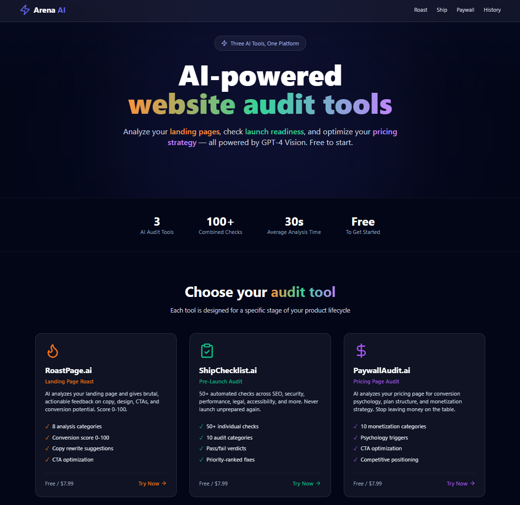 Arena-ai : full audit startup web-apps gallery image
