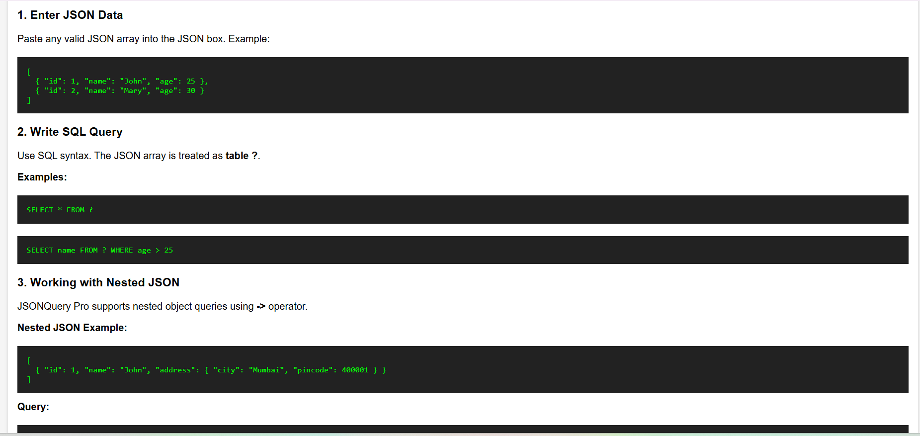JSONQuery Pro - Main product screenshot demonstrating key features and user interface