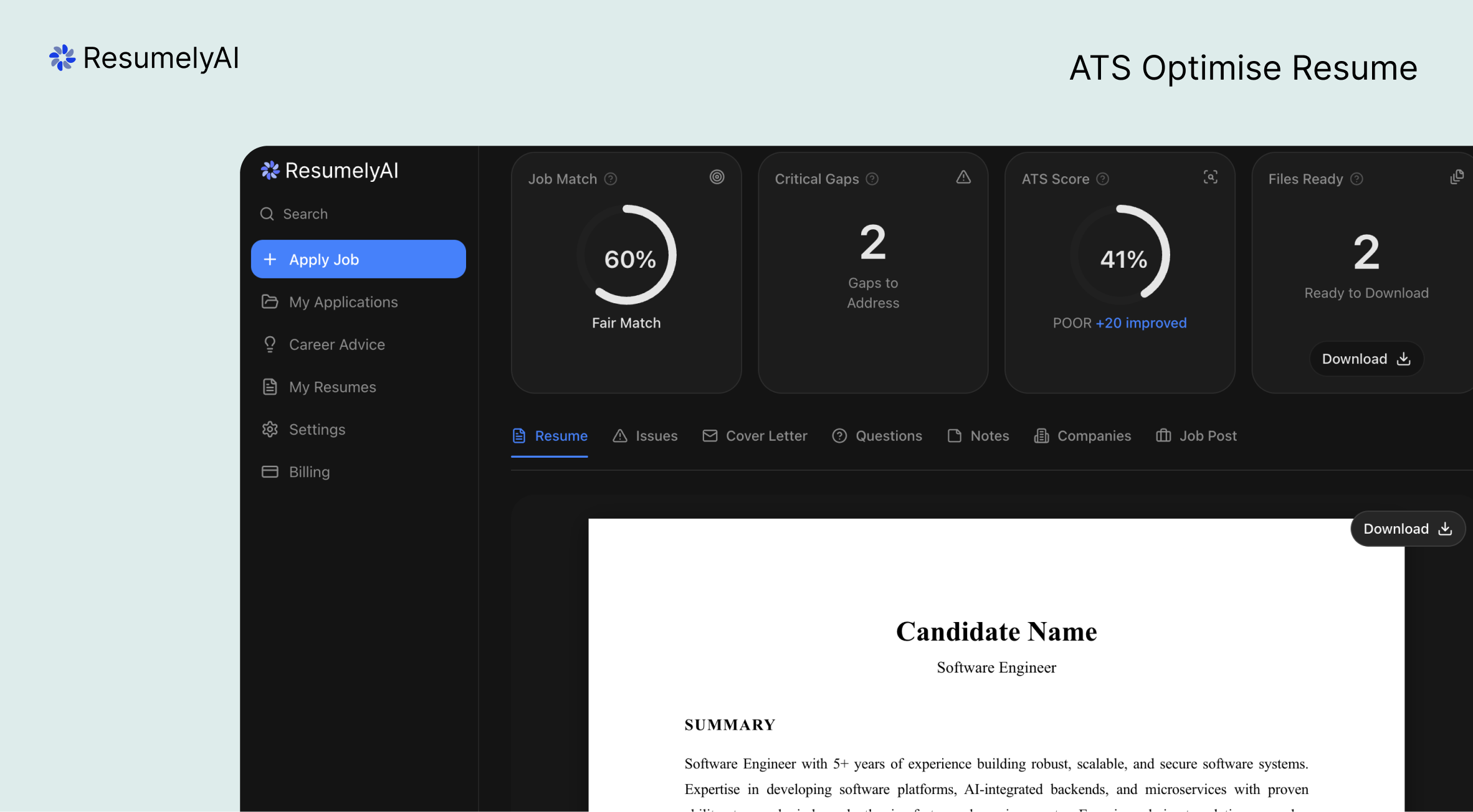 ResumelyAI - Screenshot 2 showing product features and functionality