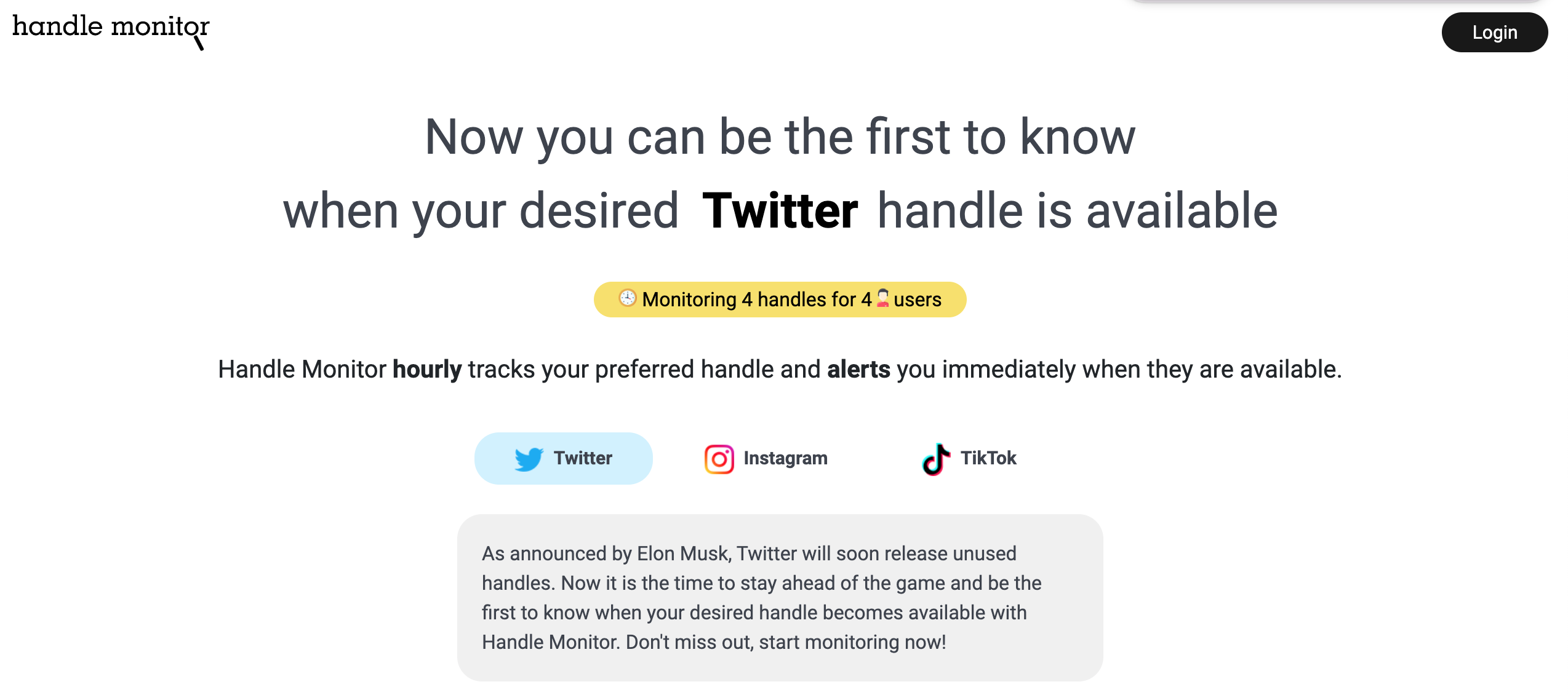 Handle Monitor - Monitor availability of Twitter, Instagram & TikTok handles media 1