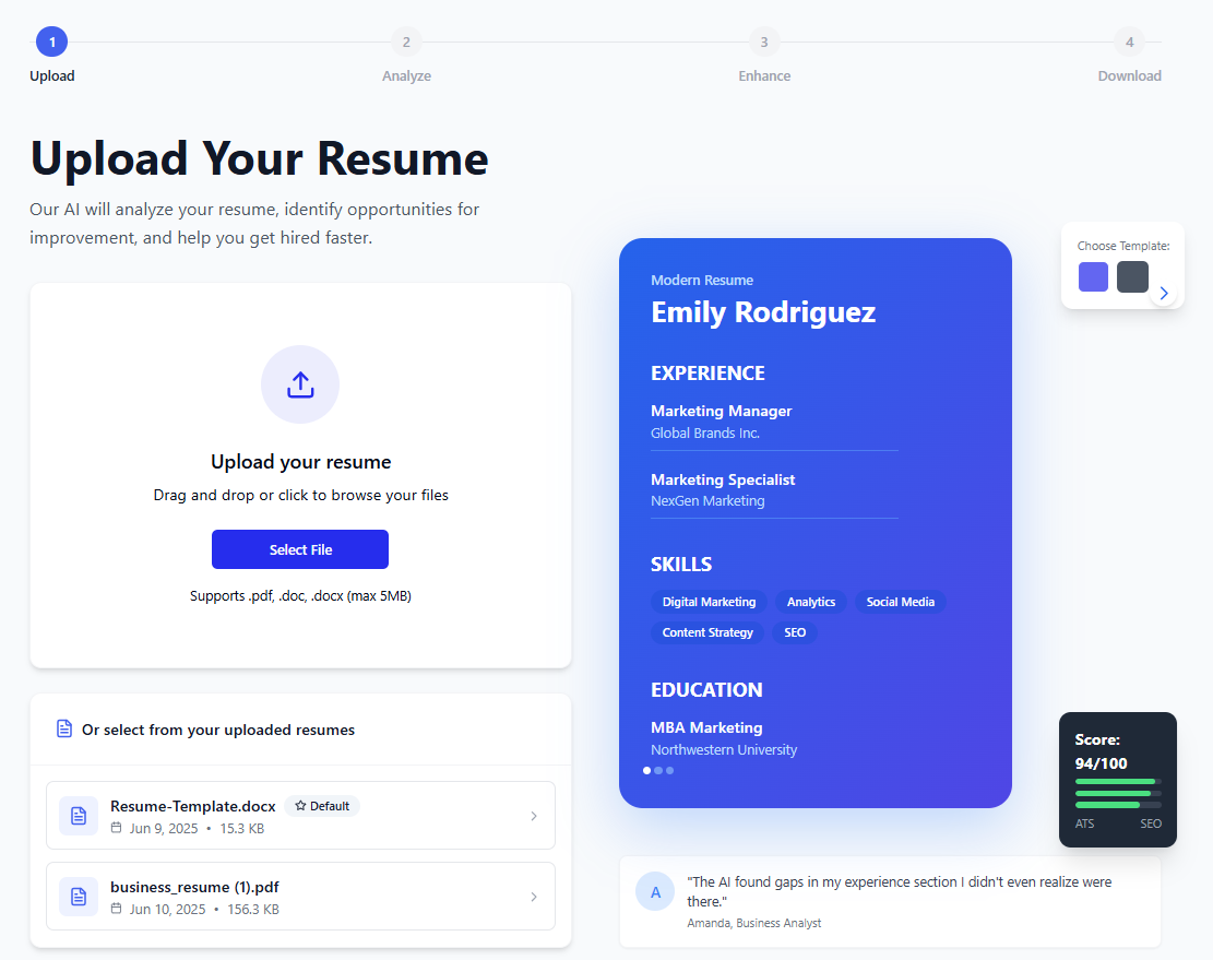 ResumeChecker - การวิเคราะห์ AI เฉพาะงาน - ปรับแต่งประวัติย่อของคุณภายในไม่กี่นาที media 4