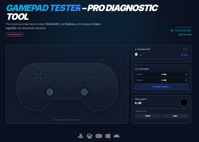 TestMyGamepad - Main product screenshot demonstrating key features and user interface