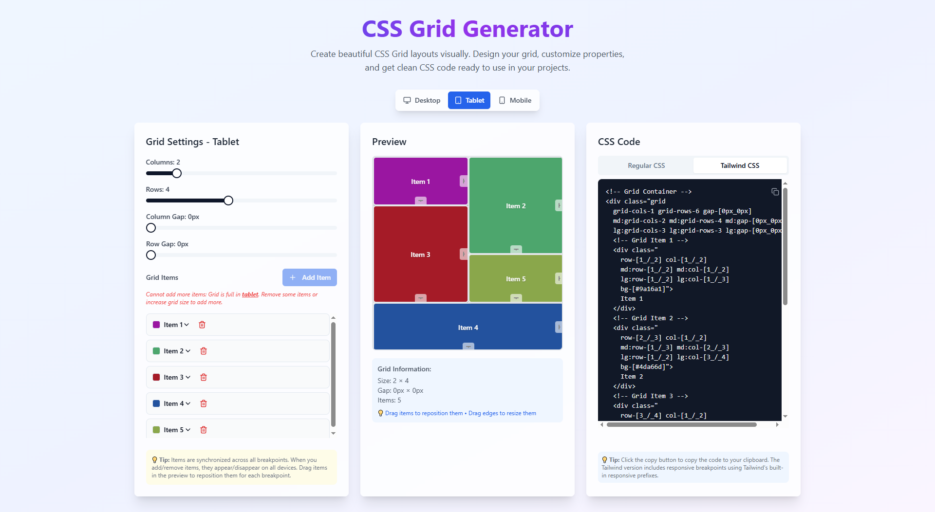 Responsive Grid Generator - Screenshot 3 showing product features and functionality