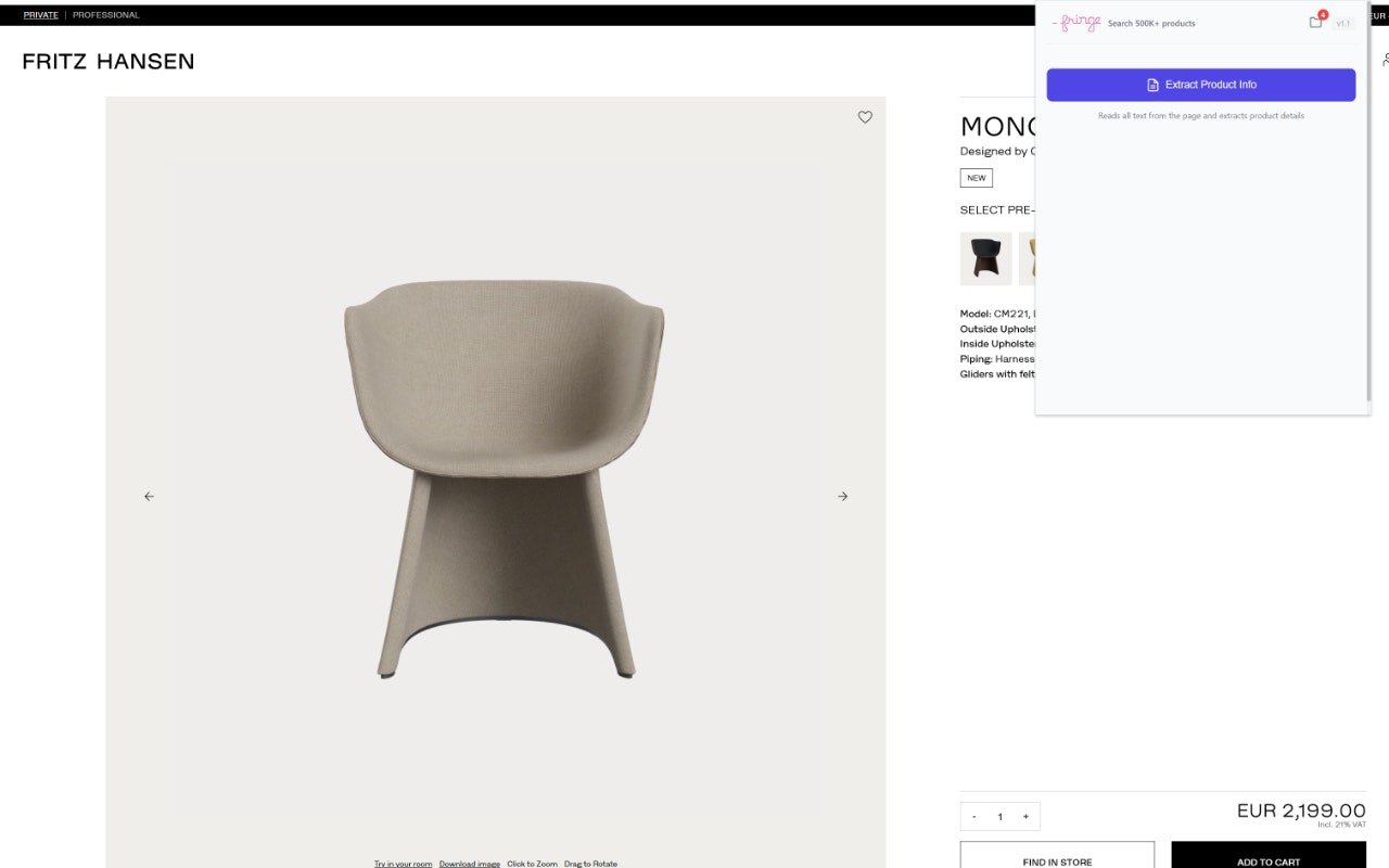 Fringe – Furniture Product Capture - Main product screenshot demonstrating key features and user interface