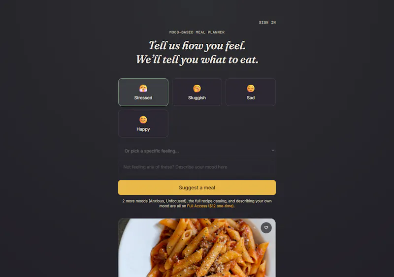 Mood Based Meal Planner screenshot 2