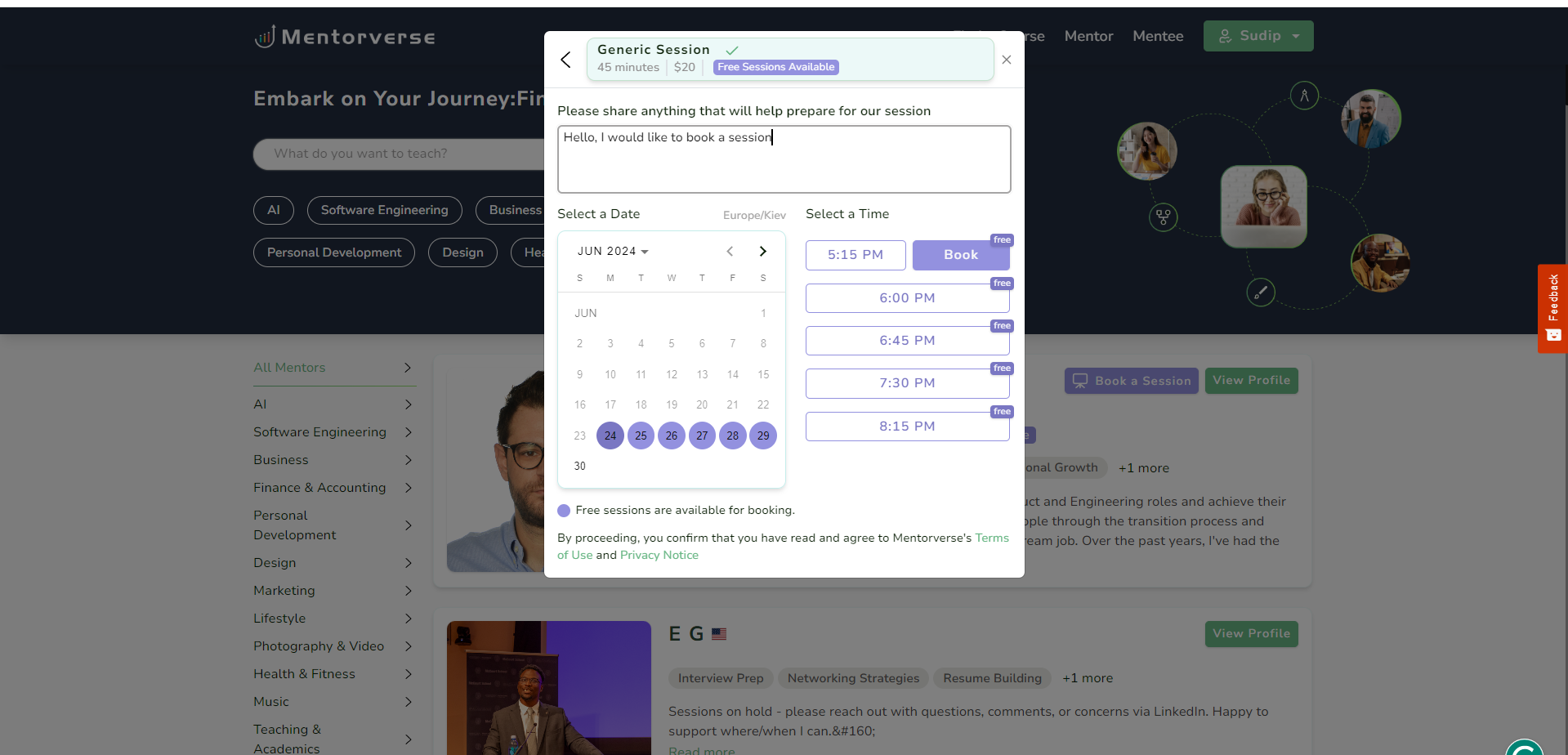 Mentorship Platform Mentorverse.io gallery image