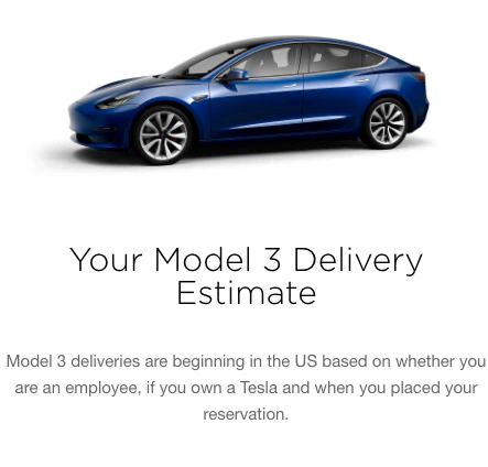 Official Tesla Model 3 Delivery Estimator