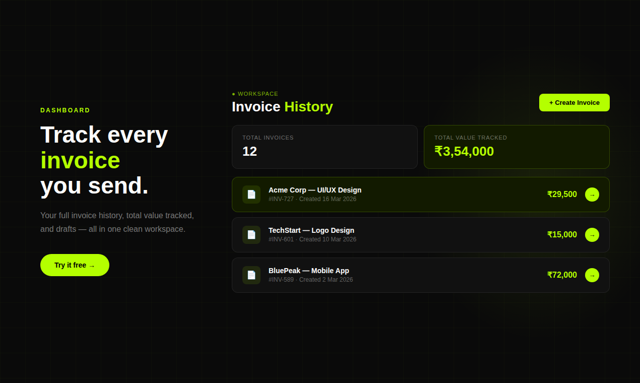 Lunora Invoice Generator - Main product screenshot demonstrating key features and user interface