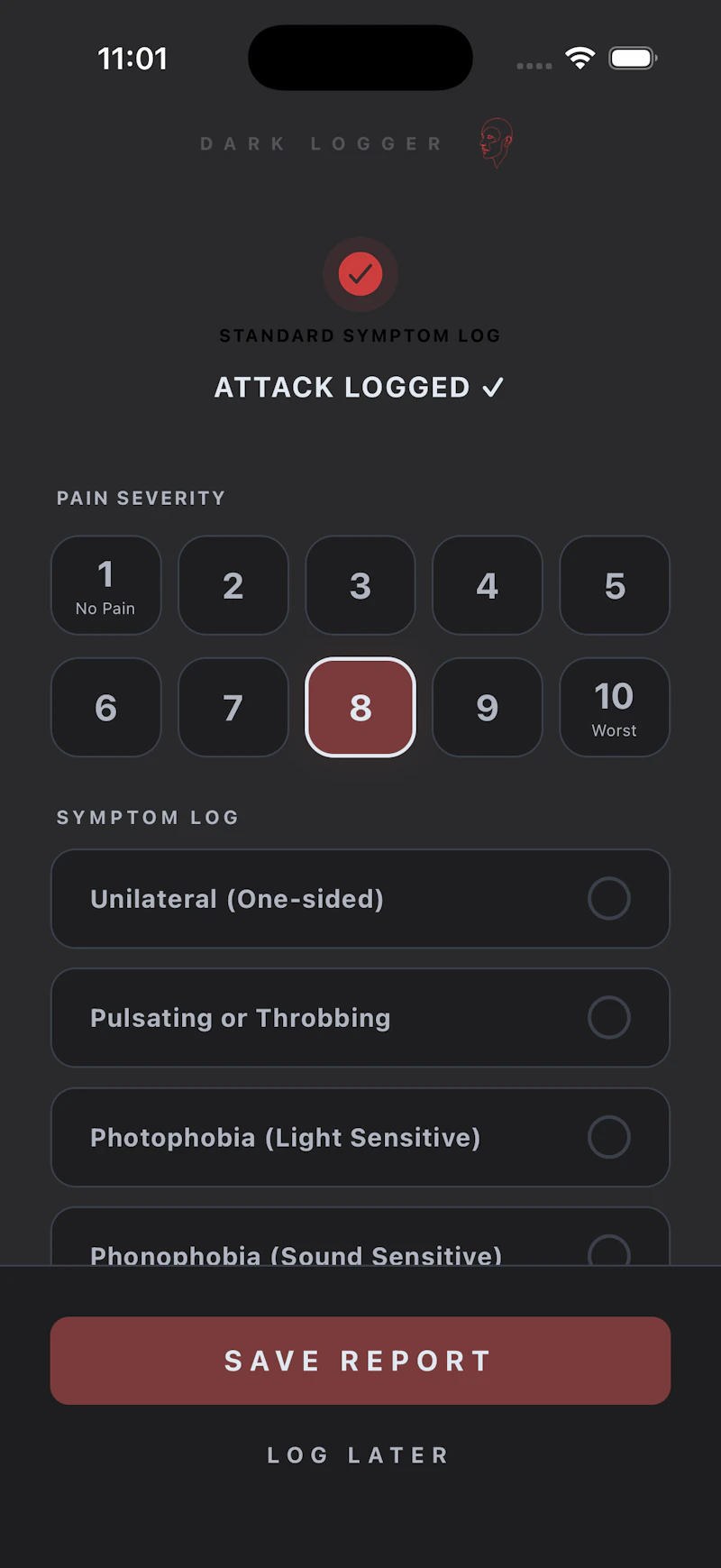 DarkLogger - Migraine / Headache tracker screenshot 3
