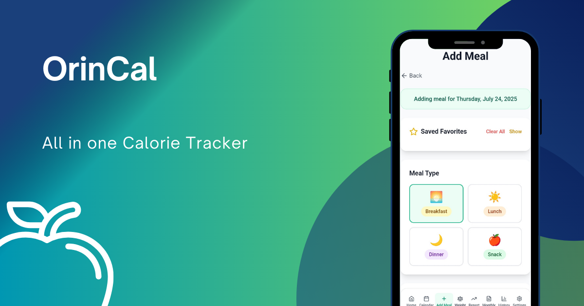 OrinCal - Calorie Tracker - Main product screenshot demonstrating key features and user interface