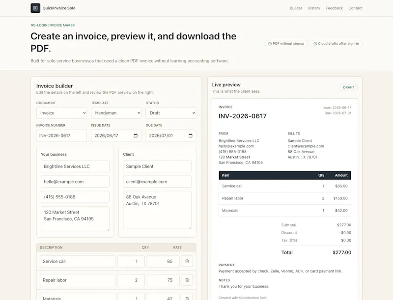 QuickInvoice Solo screenshot 1