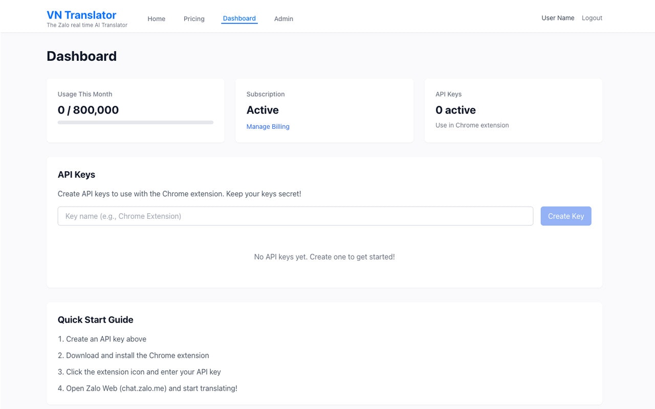VN Translator for Zalo - Screenshot 2 showing product features and functionality