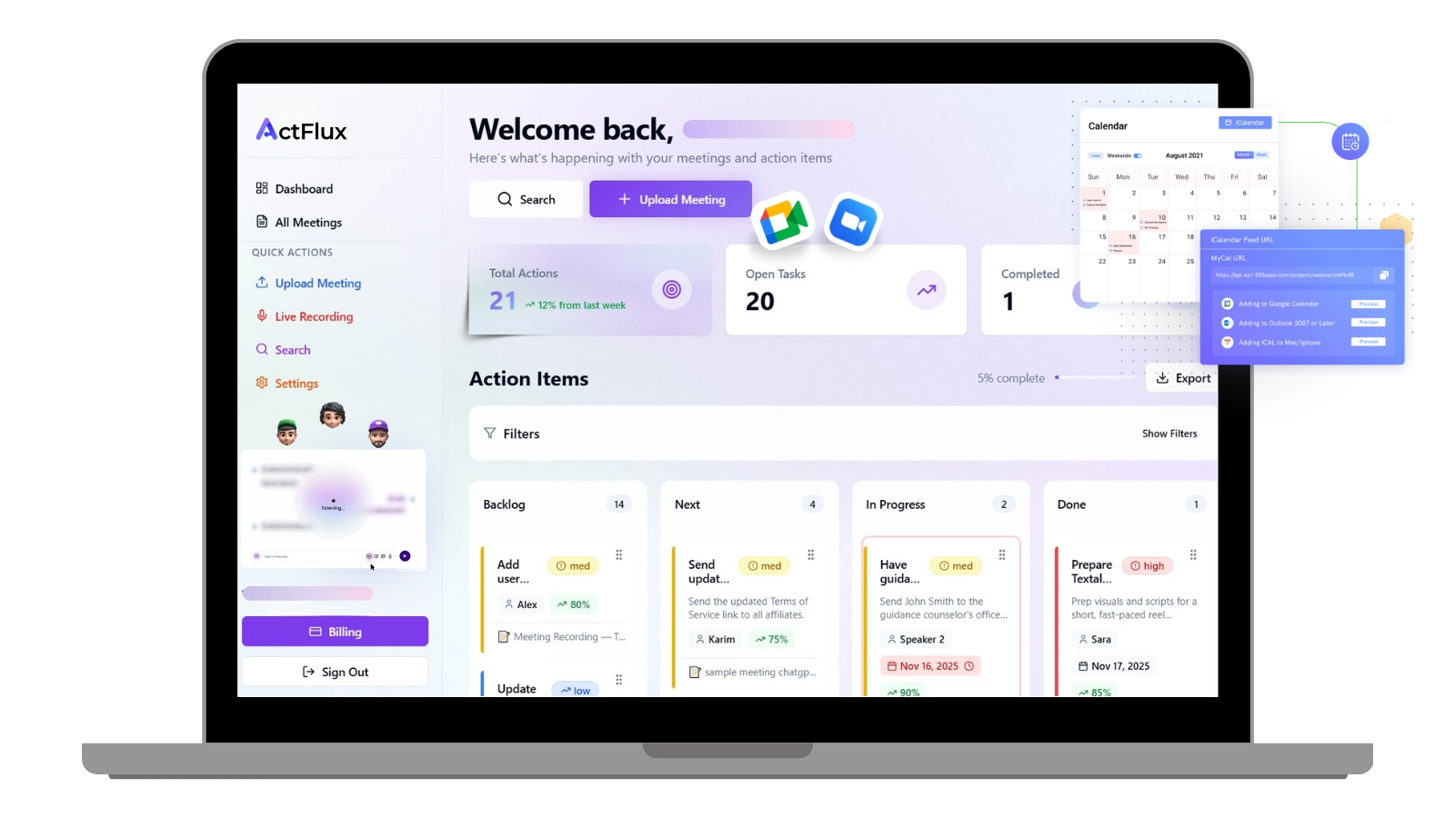 ActFlux - Main product screenshot demonstrating key features and user interface
