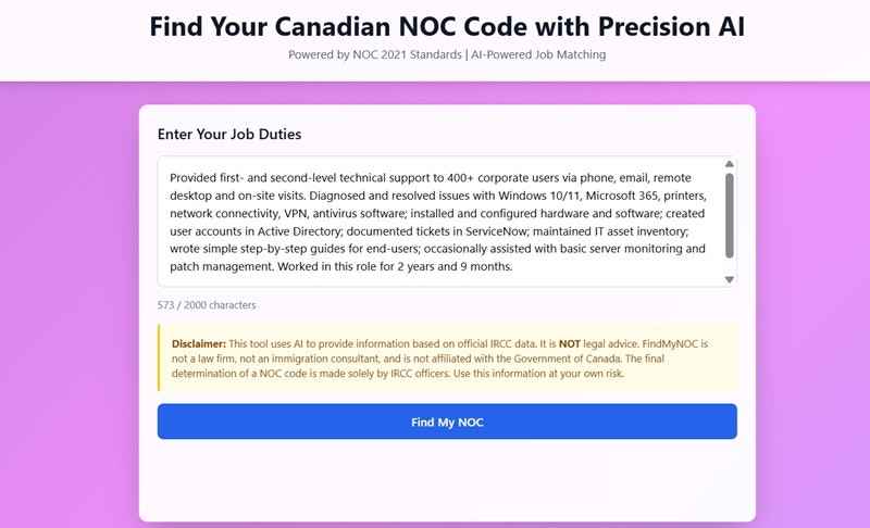 Find My NOC - Main product screenshot demonstrating key features and user interface